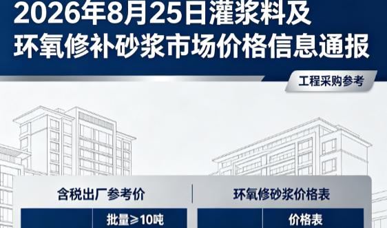 酉阳2026年8月25日灌浆料及环氧修补砂浆市场价格信息通报